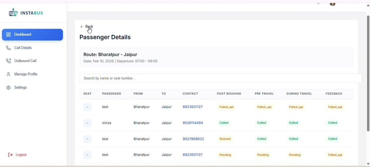 InstaBus — AI voice concierge that calls every bus passenger from booking confirmation to post-trip feedback.